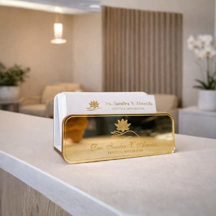 Porta Cartão Visita Personalizado De Mesa Balcão MDF + Acrílico Espelhado - Expositor Personalizado