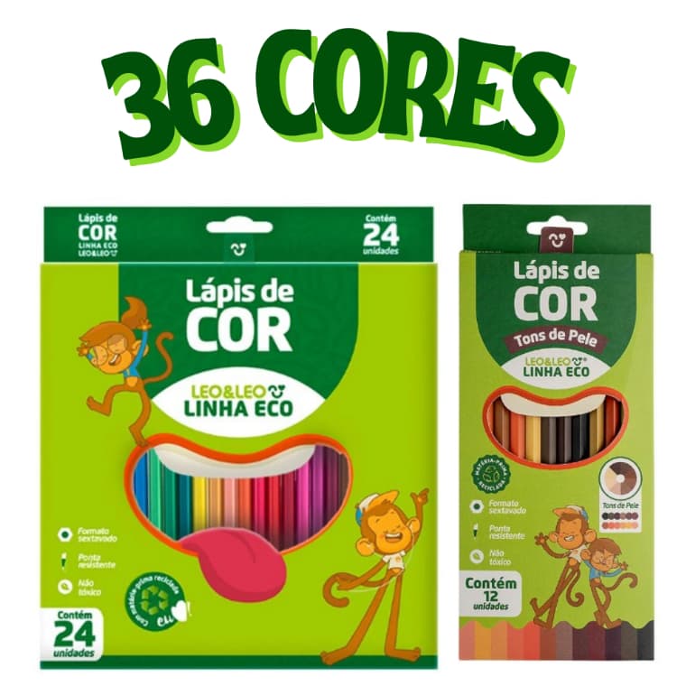 Lápis de Cor  Eco LEO LEO  24 cores+12 Cores Tons de Pele