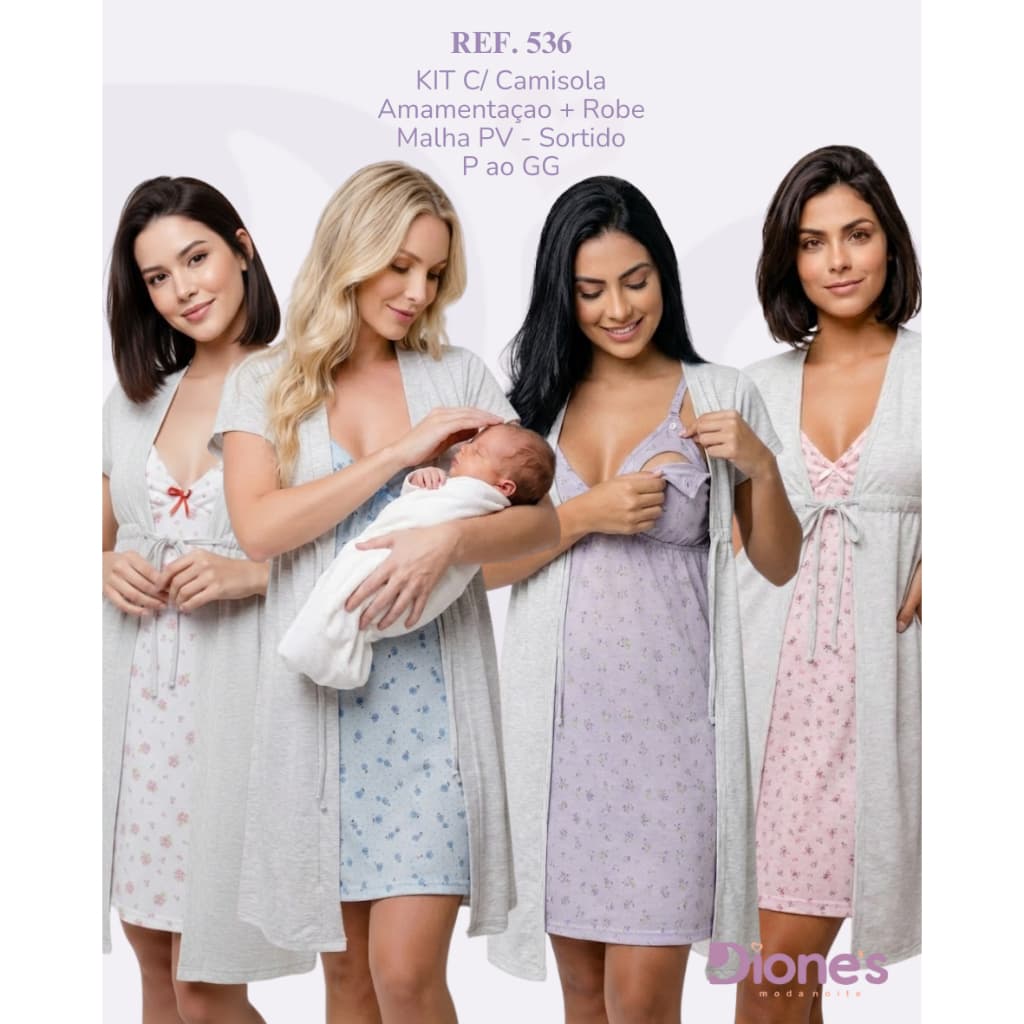 Kit Camisola Amamentação e Robe Pós Parto Saída Maternidade Gestante Envio Rápido
