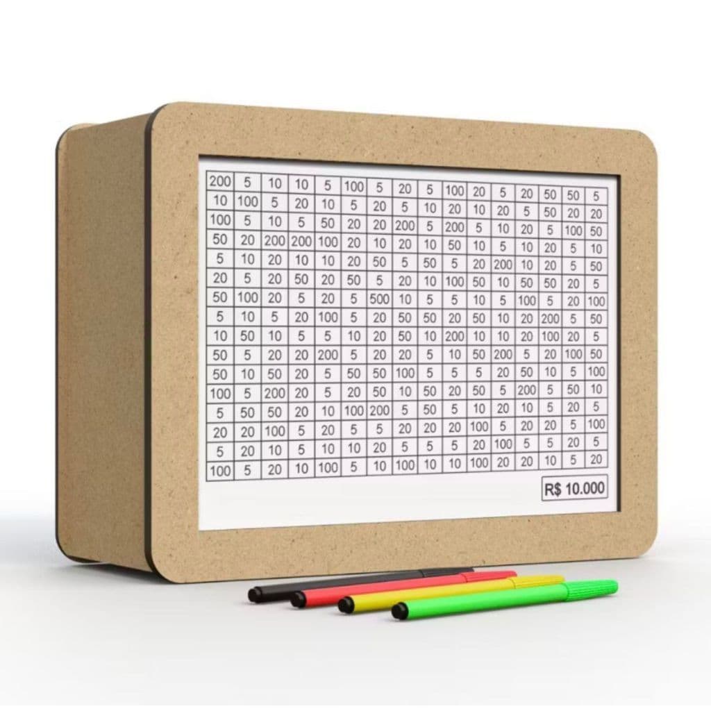 Cofre Desafio 1mil 5mil 10mil Reais Dinheiro em MDF Poupança Japonesa