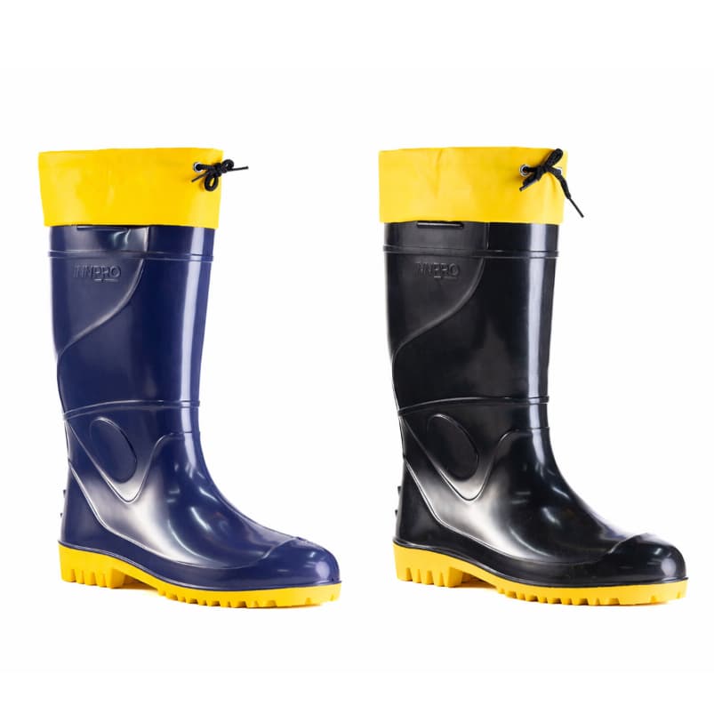 Bota de PVC com Polaina Galocha Impermeavel e Antiderrapante Cano Longo Preta ou Azul Polaina Amarela Masculina Feminina