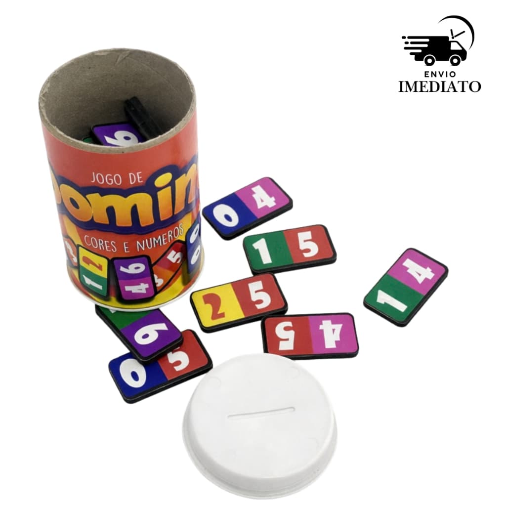 Dominó Infantil Educativo Números E Cores Com Latinha Cofre Brinquedo Pedagógico