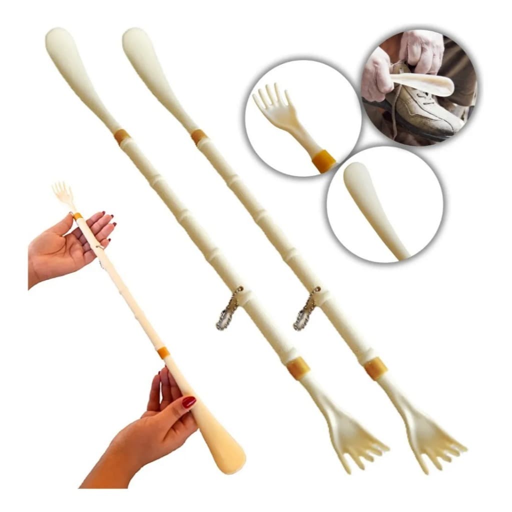 Kit 2 Calçador De Sapato Longo 49cm Prático Coçar Costas Mãozinha - 0037