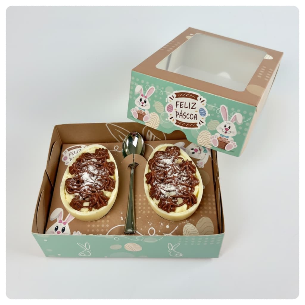 Kit 10 Unidades Caixa Ovo Colher 50g Colorido 2 Ovos 5x15x11cm Chocolate Confeitaria Visor Doces