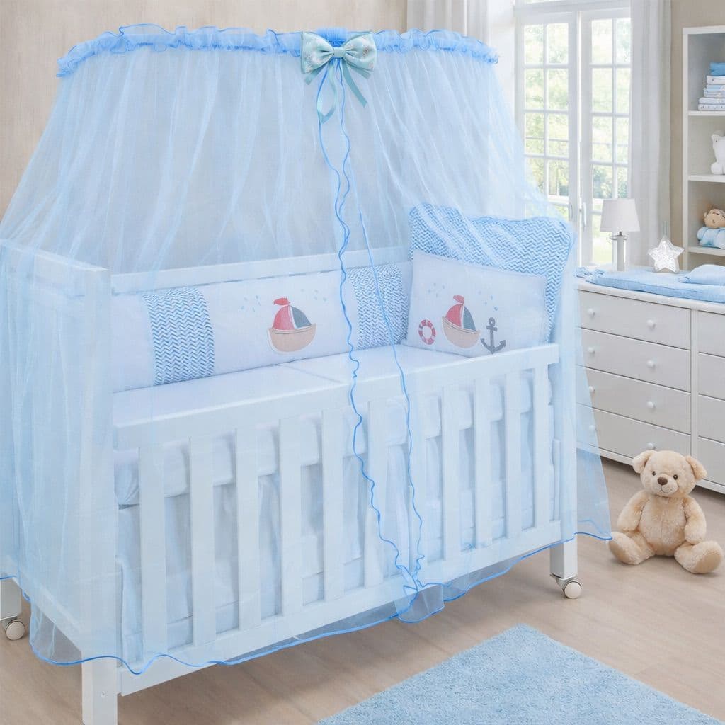 Mosquiteiro para Berço Padrão Americano e Nacional Tule Cortinado Rede com Tela para Bebê