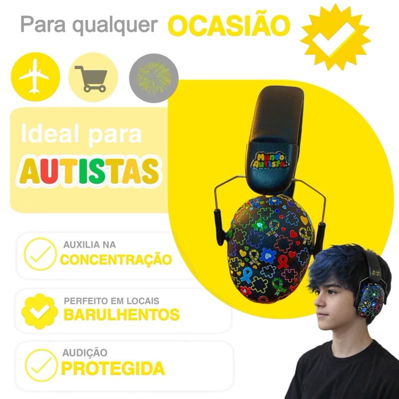 Abafador BLACK TEA 32 DB Autismo Infantil Fone Protetor de Som Ouvido Auricular Ruido Super Confortavel Tdah Tea Autista