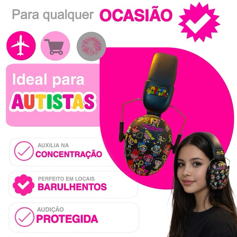 Abafador Super poderosas 32 Db  Autismo Fone Protetor de Som Ouvido Auricular Ruido Super Confortavel Tdah Tea Autista