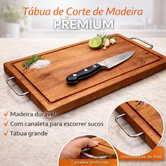 Tábua de Churrasco Rústica Grande Madeira Durável com Alça para Corte de Carnes Premium