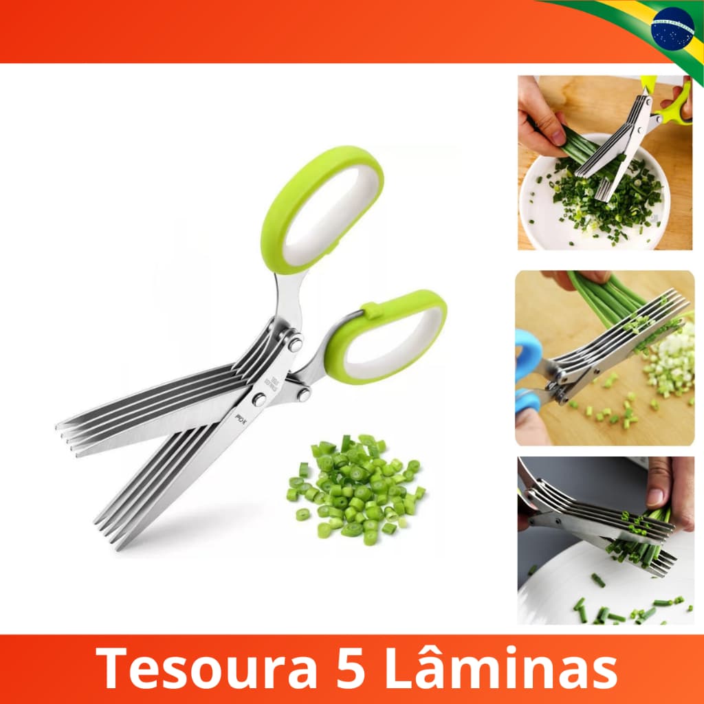 Tesoura de Cozinha Picotar Alimentos Tempero Cebolinha Coentro Aço Inox 5 Lâminas Cor Sortida