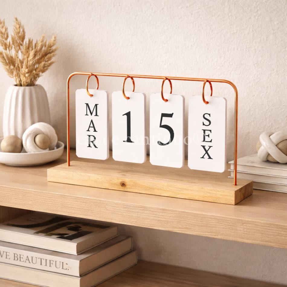 Calendário de Mesa Decorativo com Plaquinhas Preto Rosê ou Dourado Permanente Escritório