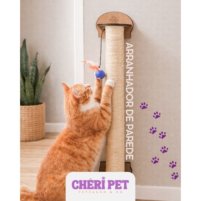 Arranhador de Parede para Gatos | Sisal Natural 6mm | Brinquedo Anti Estresse | MDF Reforçado | Ideal para Apartamento