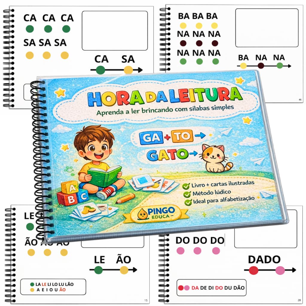 Livro Infantil Alfabetização Aprender Ler com Sílabas Simples + Cartas Apostila Caderno 50 paginas