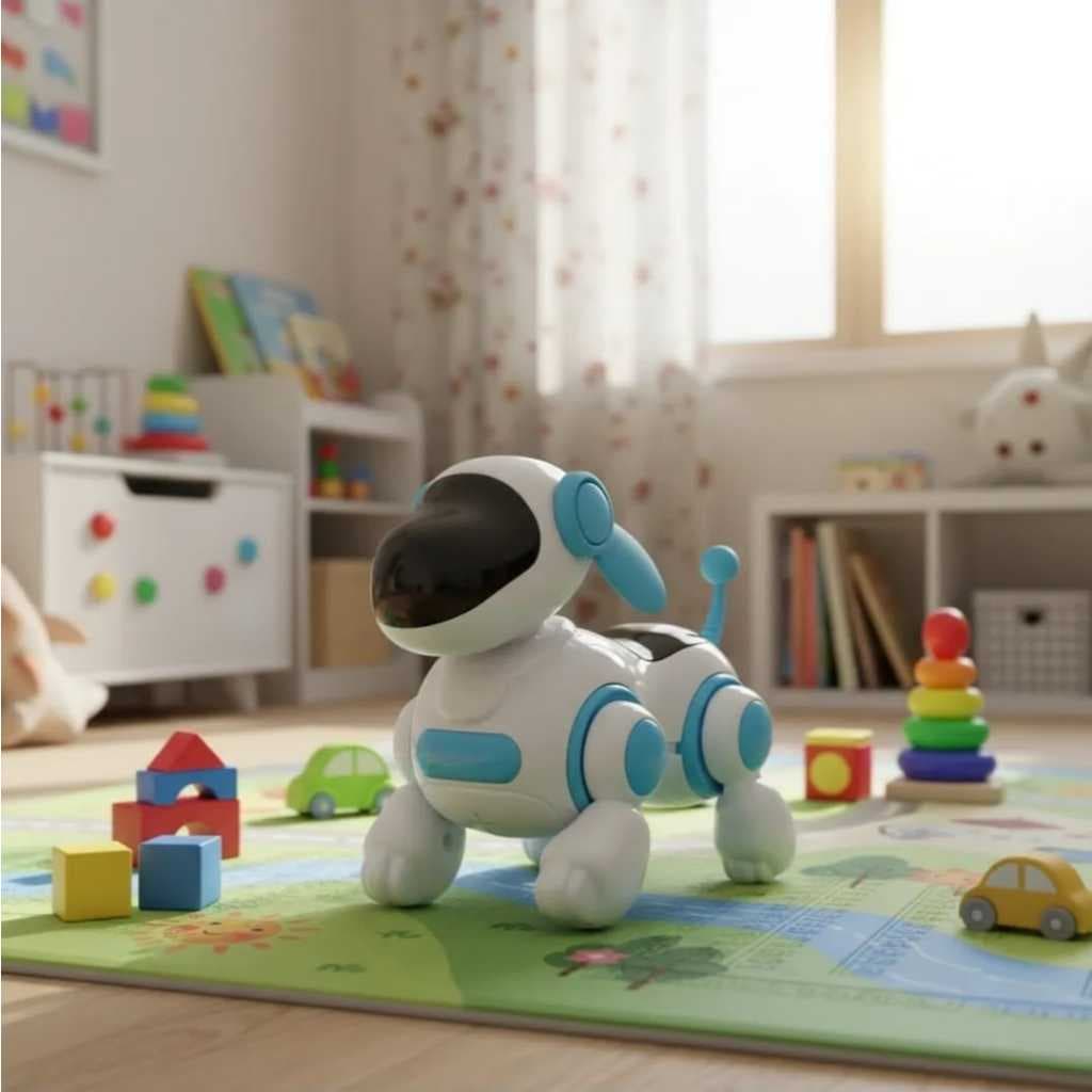 Cachorro robo de estimulo sensorial com face digital e sons