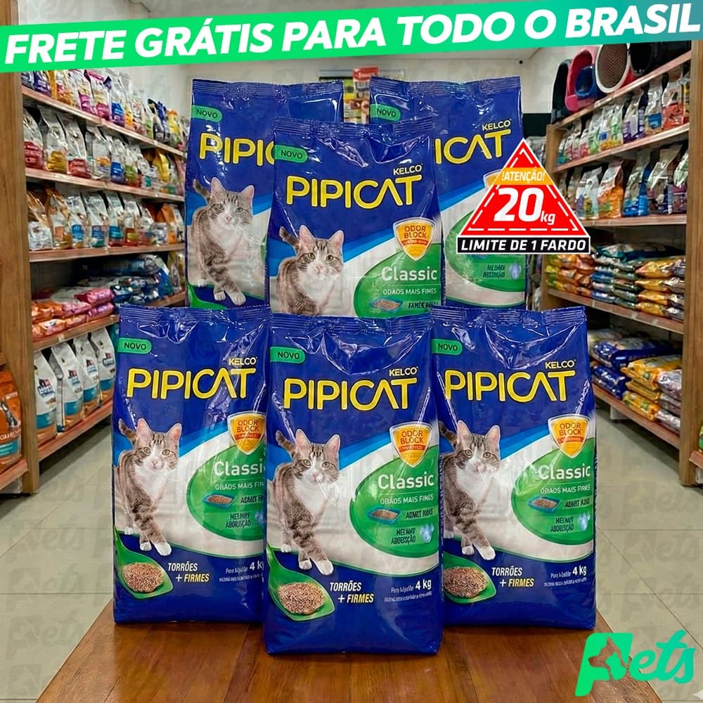 Kit 5 Areias Sanitárias Para Gatos Kelco Pipicat Classic 4kg Forma Torrões Firmes Odor Block