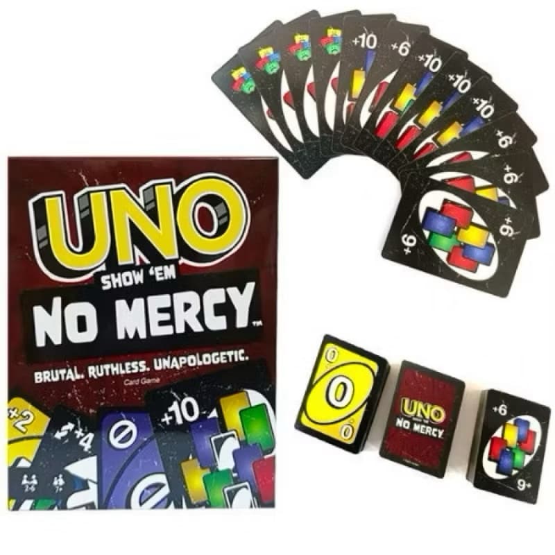 UNO No Mercy Jogo de Cartas Mattel   Replica , Diversão Para a Família com Novas Regras e 168 Cartas Exclusivas