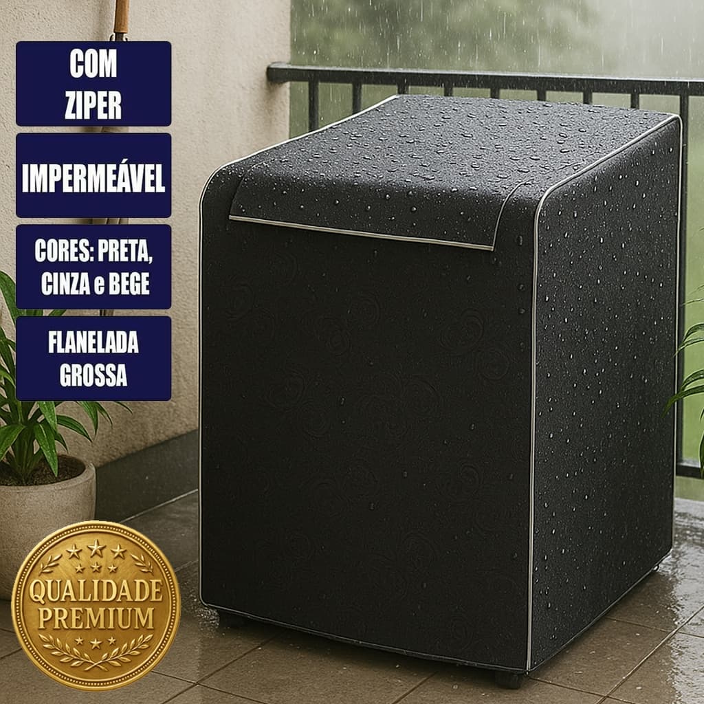 Capa para Máquina De Lavar Impermeável Electrolux Brastemp Consul Ziper 11, 12, 13, 14, 15, 16, 17kg