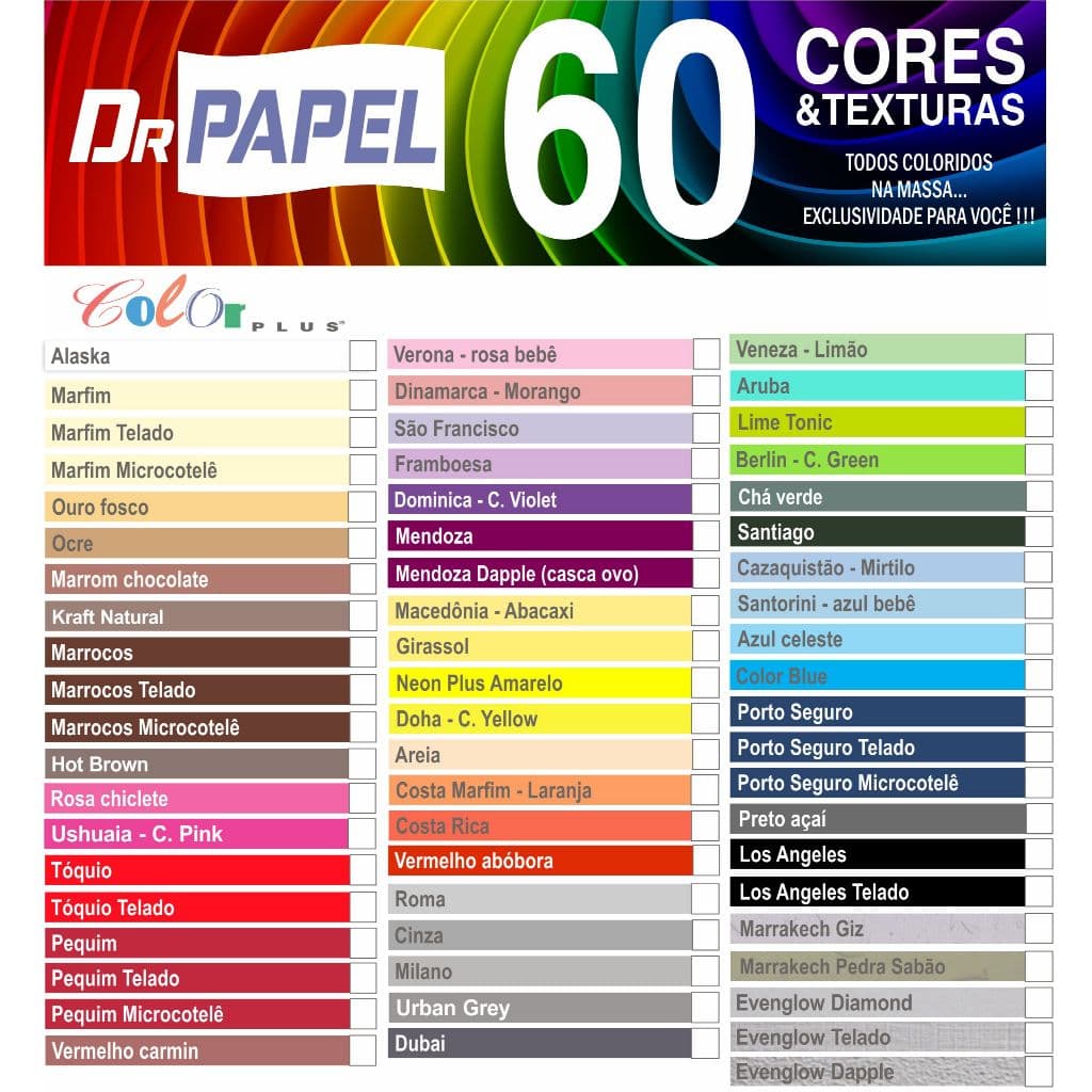 10 Folhas A4 Color Plus 240g colorido na massa