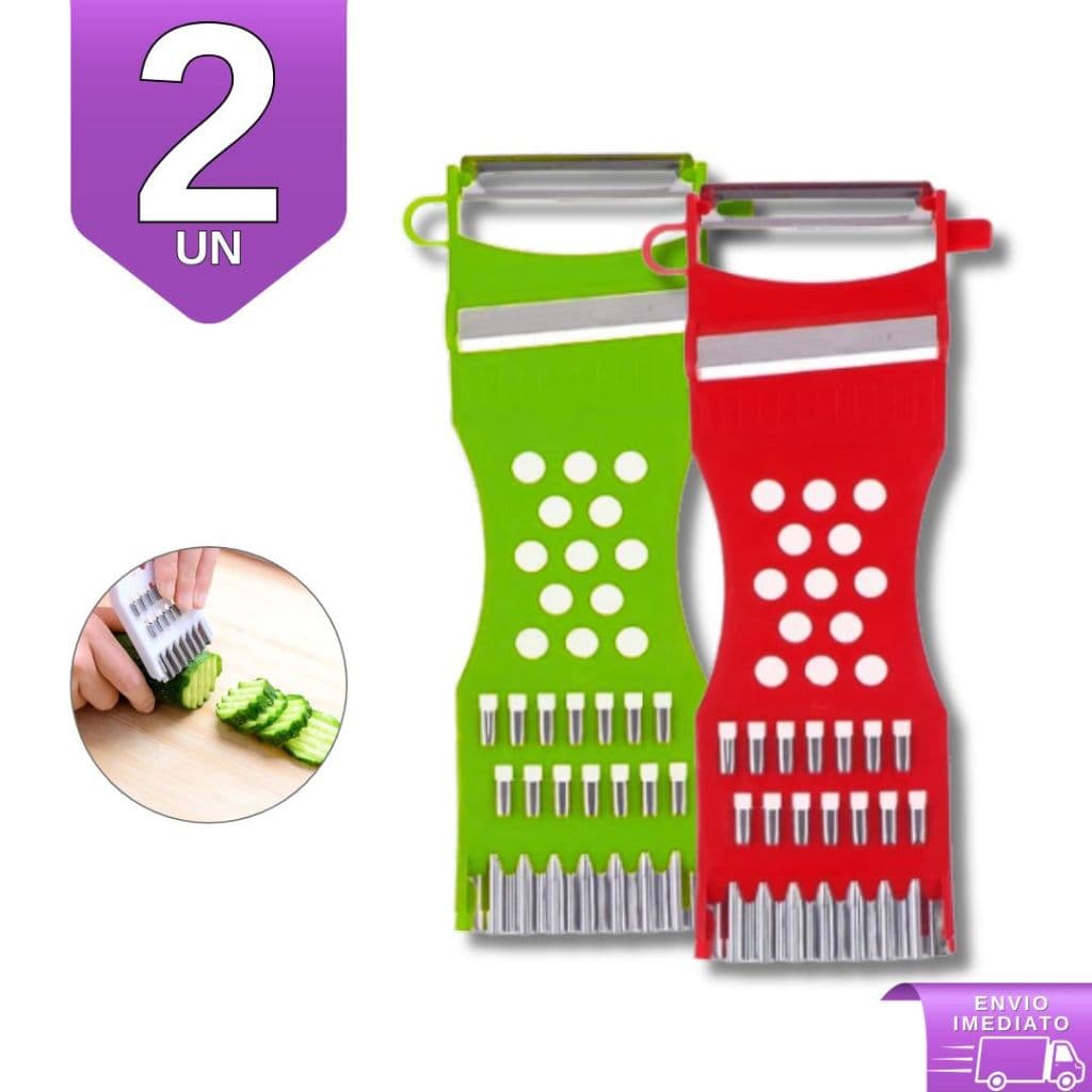Kit 2 Descascador Ralador Fatiador 5 em 1 Manual Multiuso Queijo Legumes e Frutas Cozinha Prática