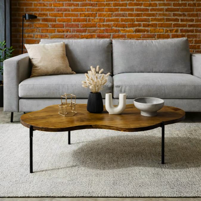 Mesa de Centro Orgânica Moderna em Madeira Design Estilo Contemporâneo Exclusivo Tendência