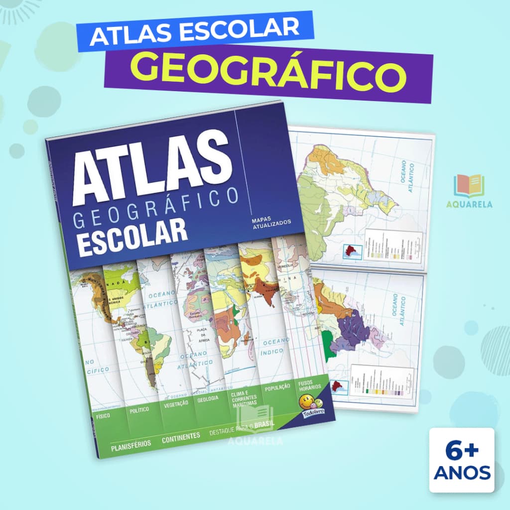 Atlas Geográfico Livro Apoio Escolar Ilustrado Atualizado Mapa Mundi a Partir 6 Anos Aula Geografia