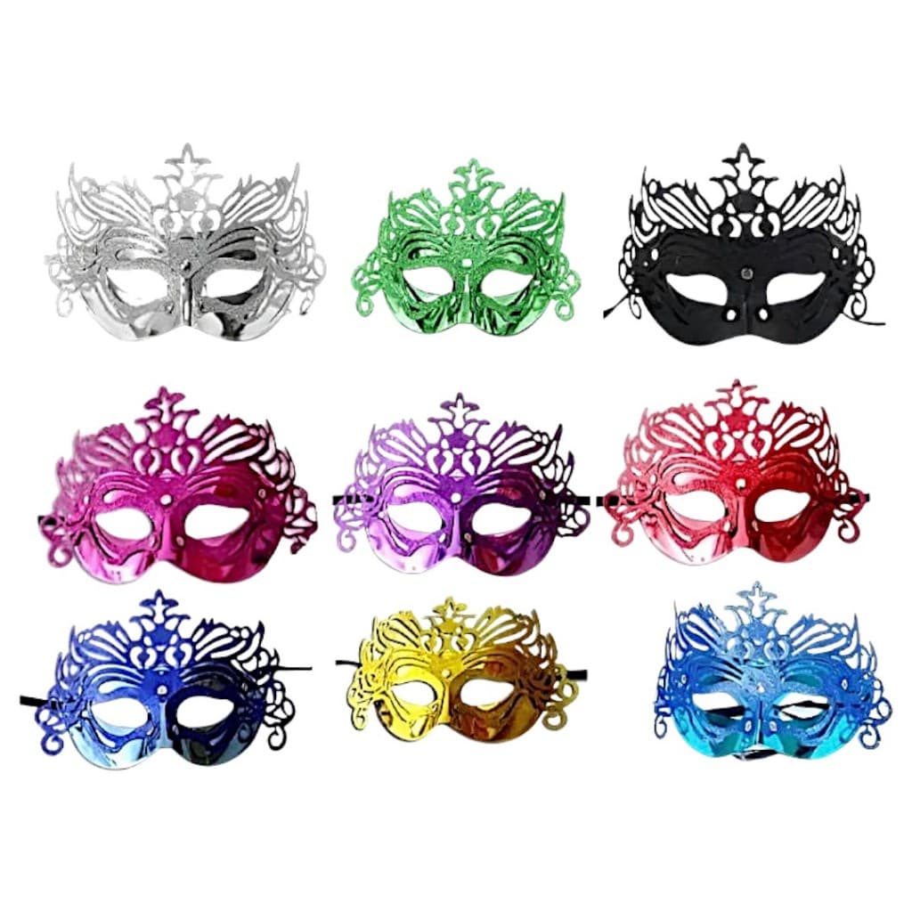 Kit 6 Máscaras Veneziana Carnaval Arabesco Gliter Festa Fantasia Lixo Metalizada Cores Sortidas