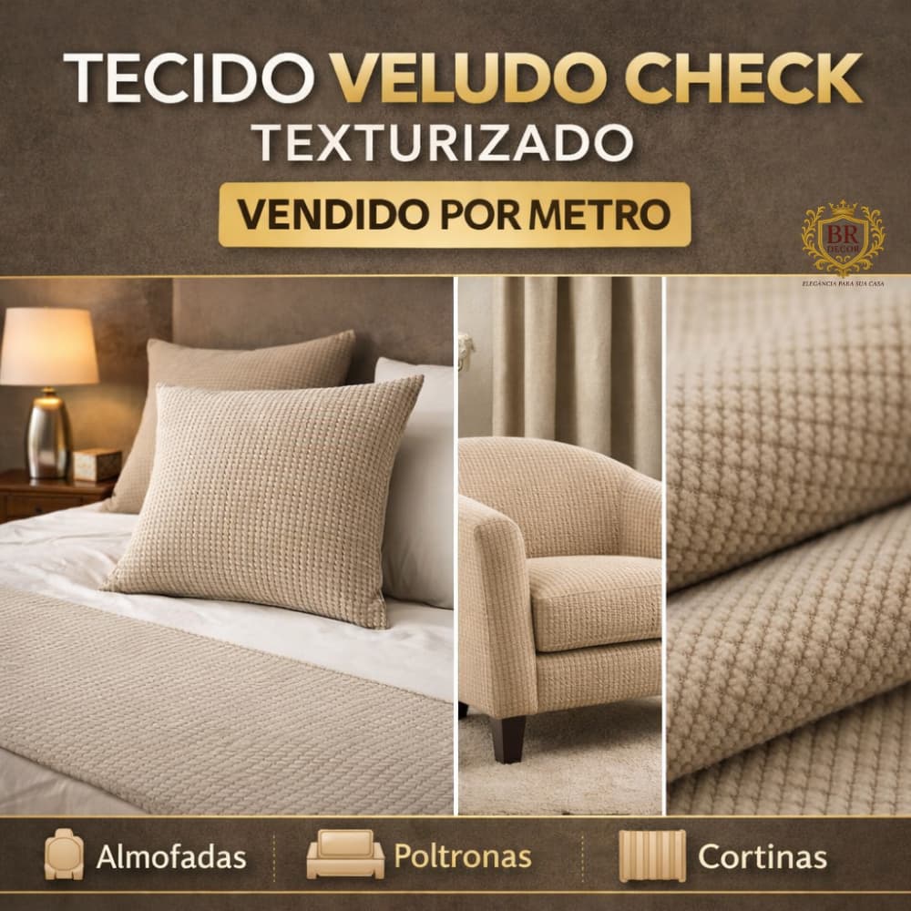 Tecido Veludo Texturizado Check para Cadeiras, Sofás e Poltronas - Confecção em Geral