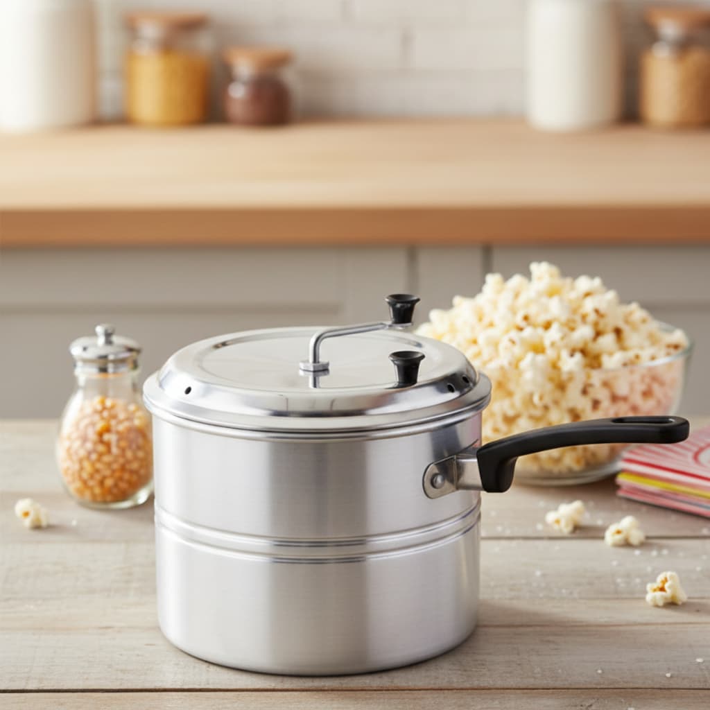 Pipoqueira De Alumínio Com Cabo e Alça Para Mexer 4,5 Litros Panela Reforçada