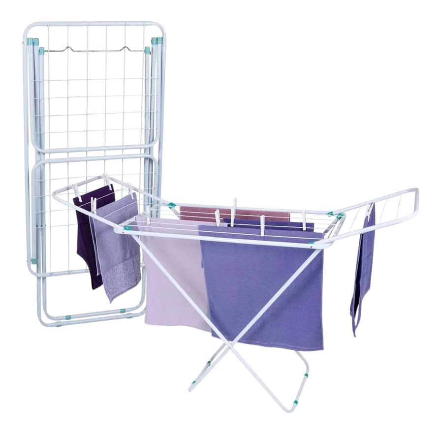 Varal De Chão Reforçado Com Abas Dobrável Retrátil Slim Branco 1.6m CC-3