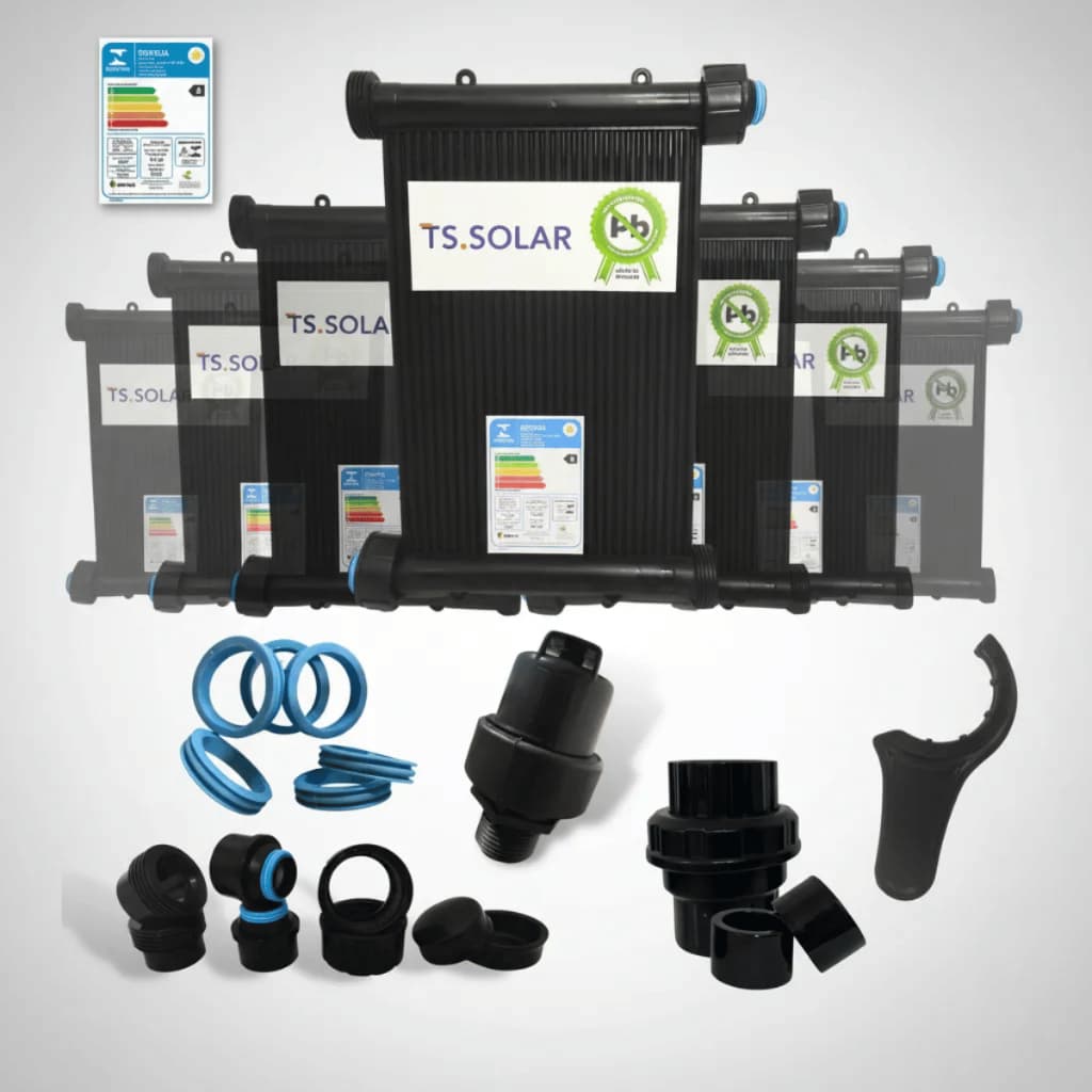 Kit 5 Placas Solar 3m TS Solar Piscina 6.000L + Válvula Quebra Vácuo + Retenção + Kit instalação
