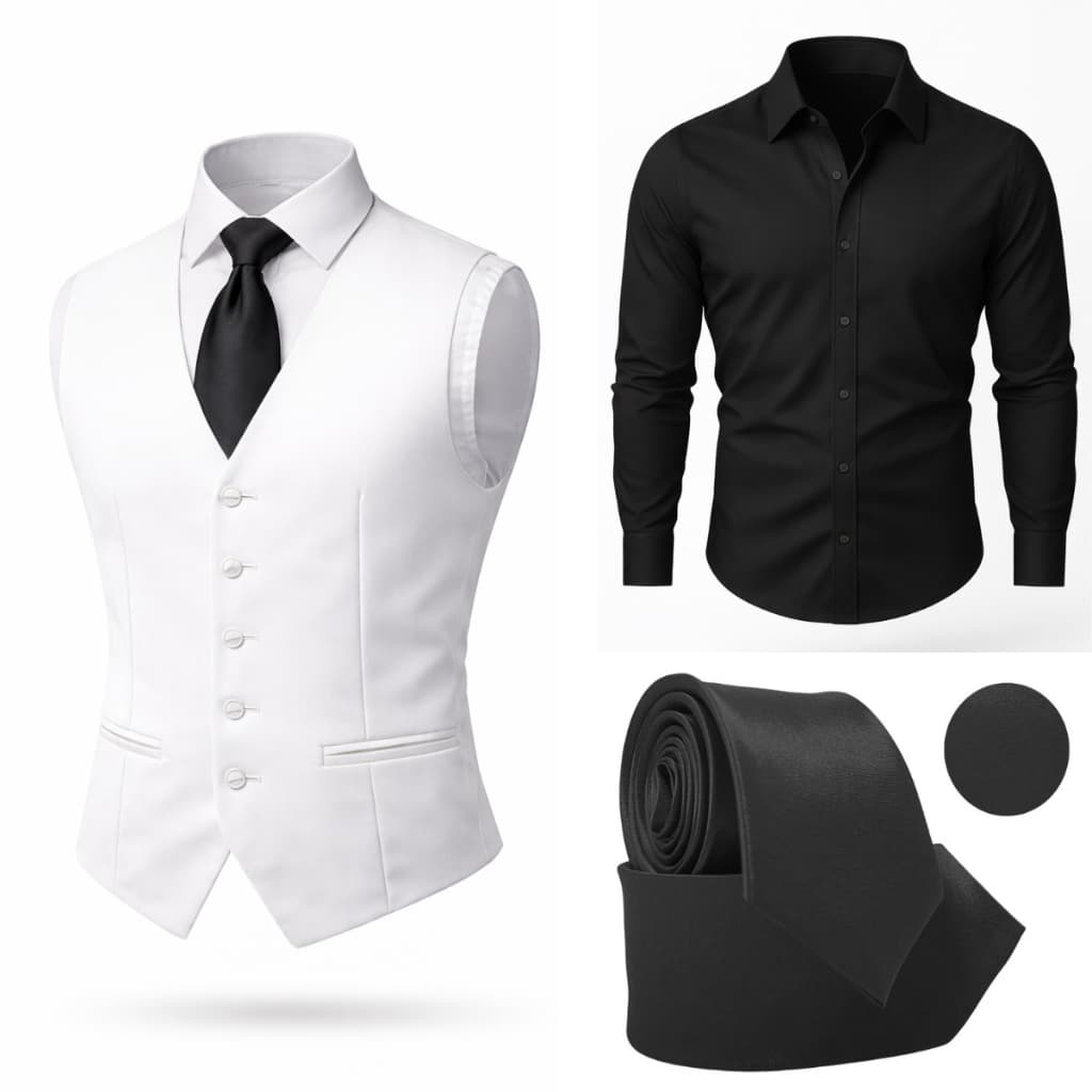 Kit Camisa Social Masculina + Colete Executivo Ajustável + Gravata Slim - Casamento, Formatura
