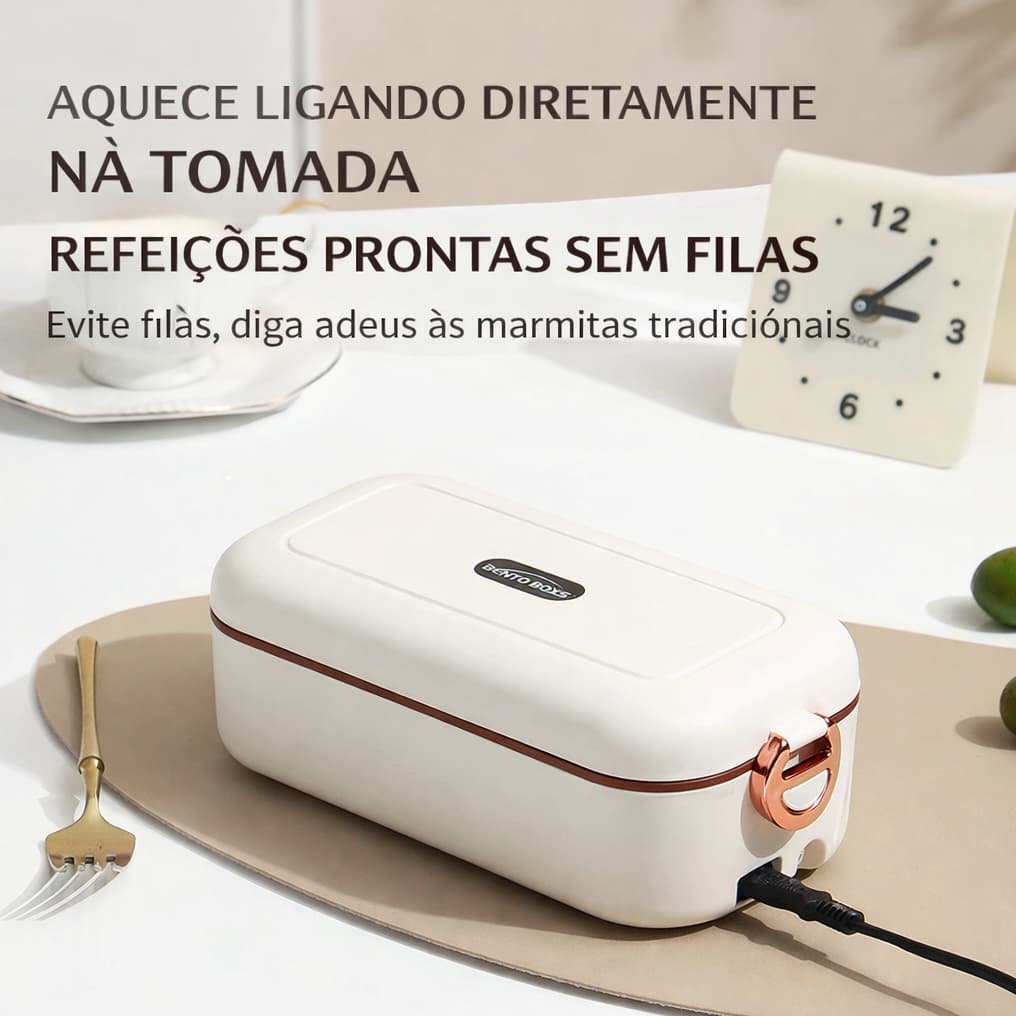Lancheira Elétrica Inteligente Aço Inoxidável Com Talheres Hashi e Colher - F023