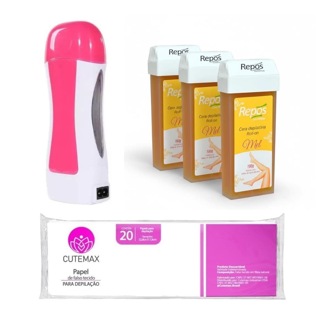 Aparelho Rollon Depilação Depilol + 3 Ceras Mel Repós e 20 Folhas Depilatório