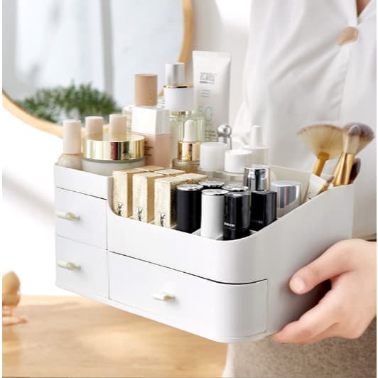 Organizador de Mesa Multiuso com 3 Gavetas Escritório Maquiagem  BRANCO