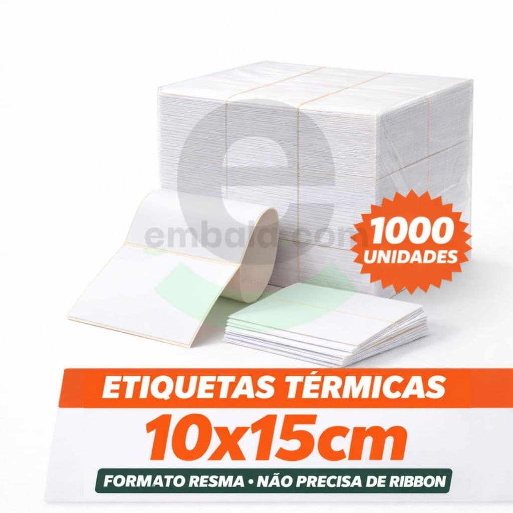 1000 Unidades de Etiquetas Térmicas 10x15 cm Formato Resma - Não Precisa de Ribbon