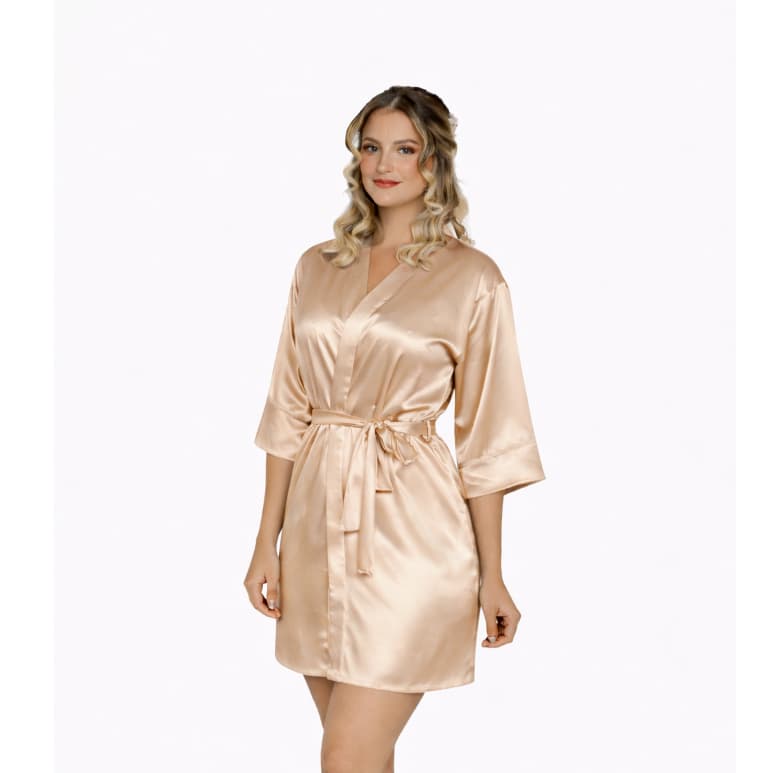 Robe Roupão Cetim Elastano Manga Curta e Longa Noiva Madrinha Debutante Mãe Noiva Mãe do Noivo