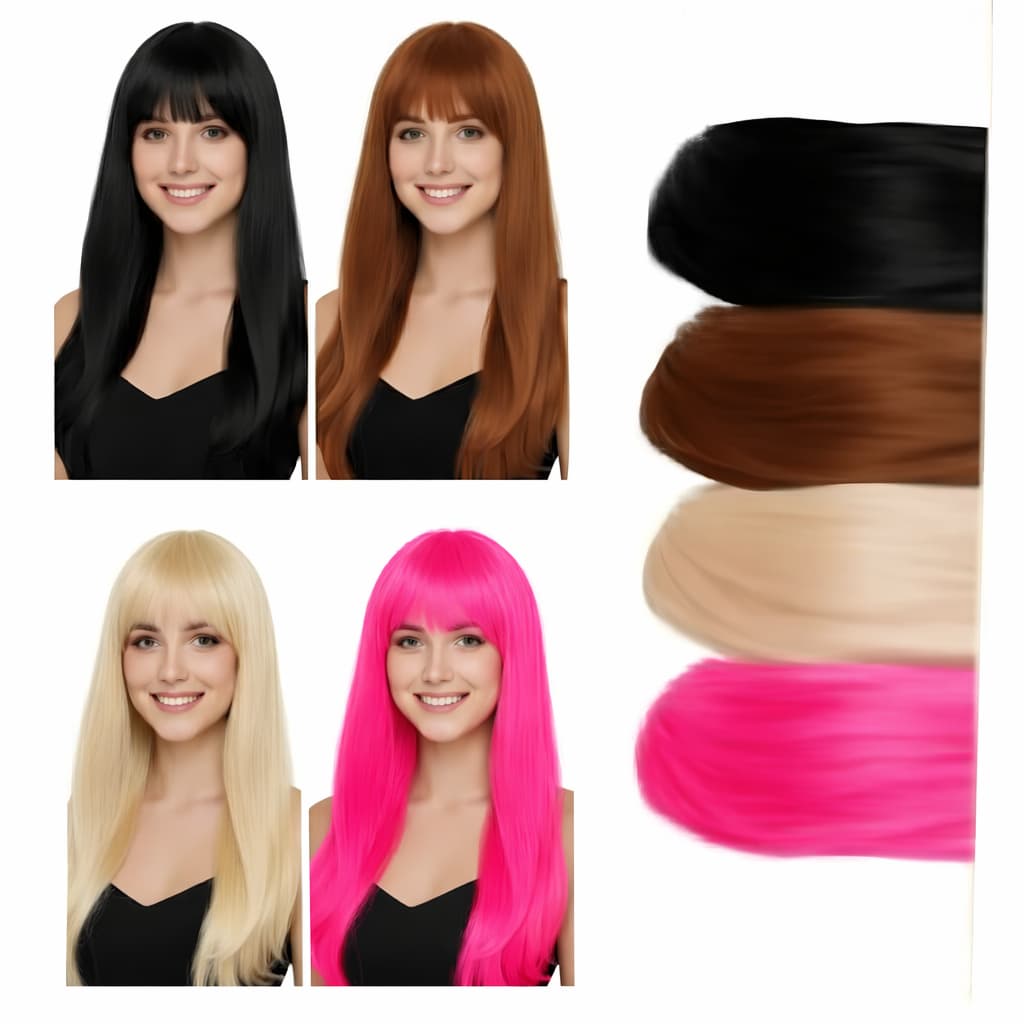 Peruca Longa Lisa colorida Fantasia Festa de Carnaval