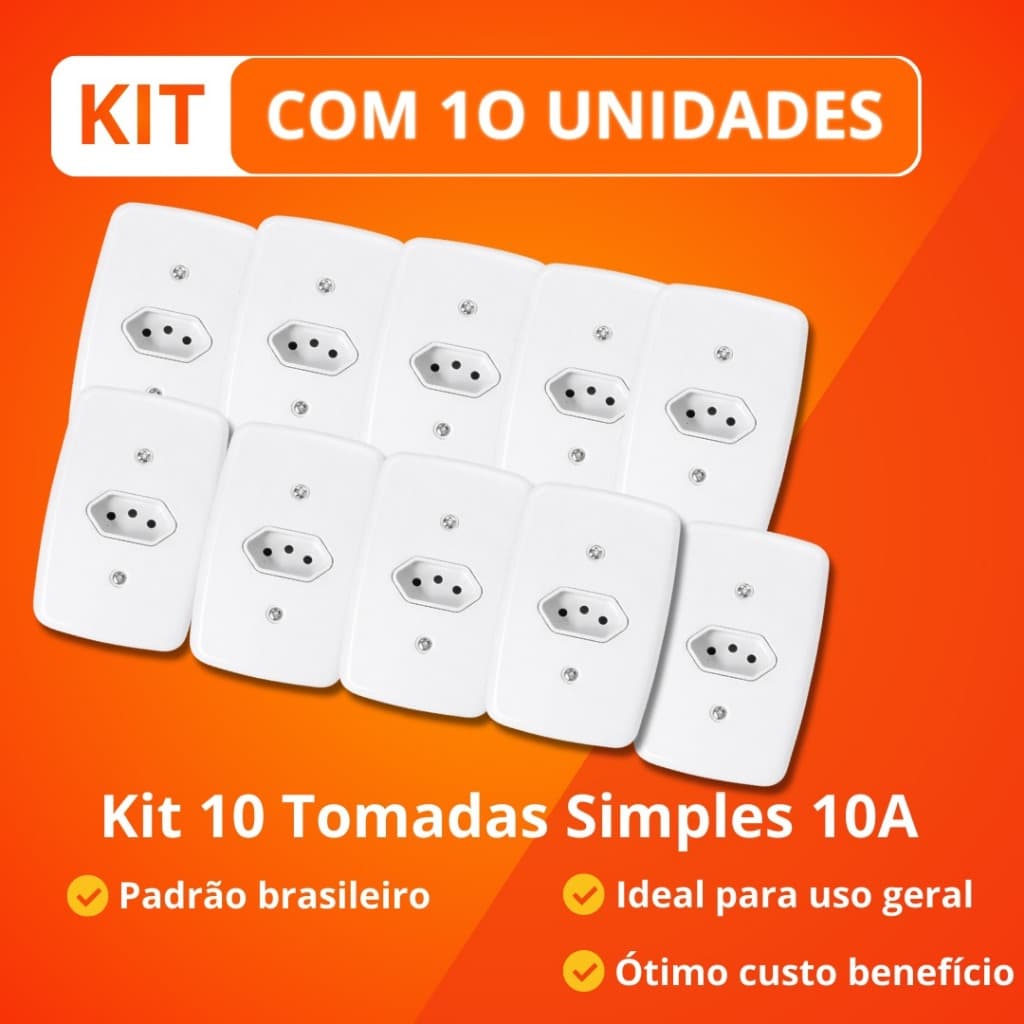 Kit 10 unidades  Tomadas Simples 10A Pluzie Ideali Branco Padrão Brasileiro