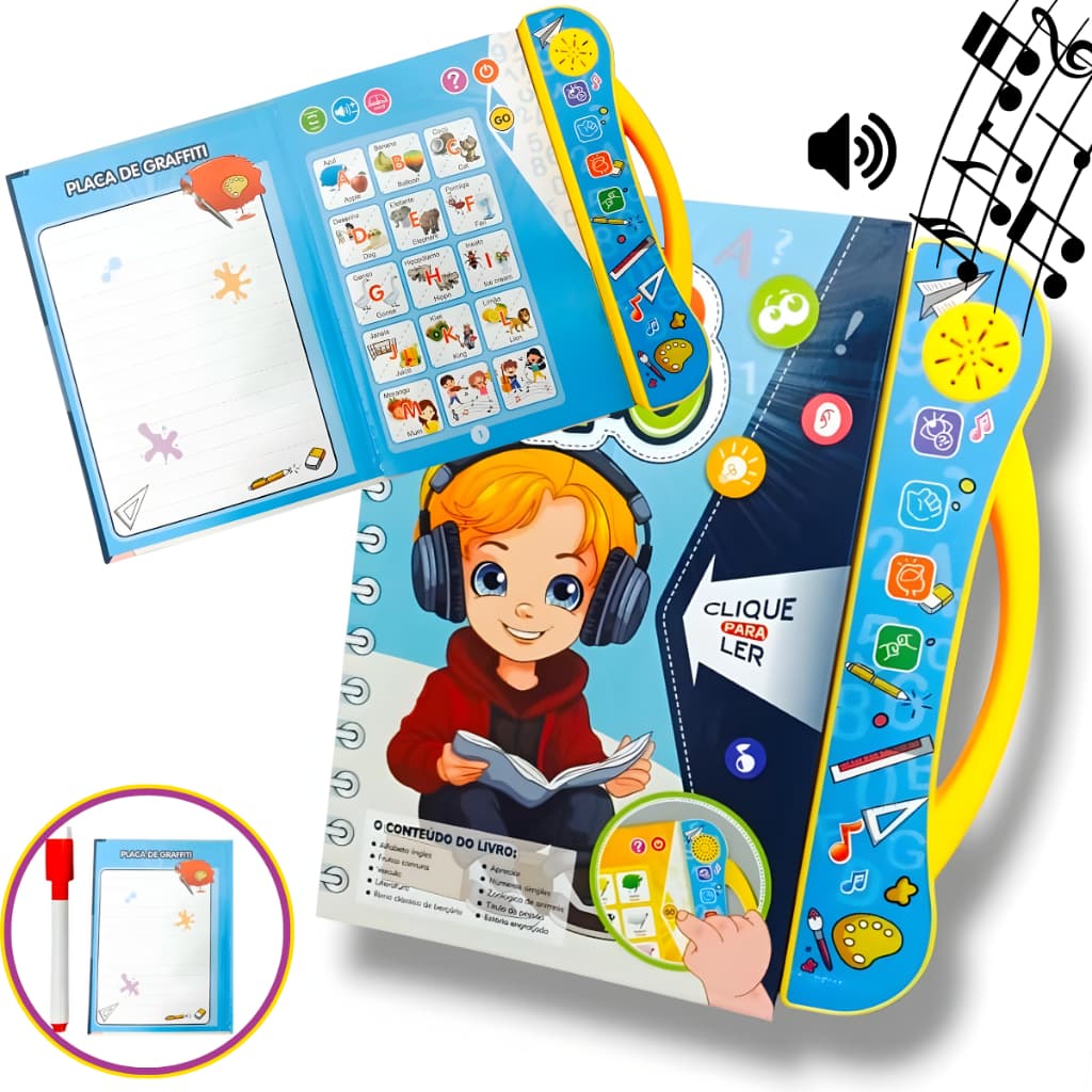 Livro Infantil Educativo Bilíngue Interativo Cor Aprender Desenho Som Inglês Português