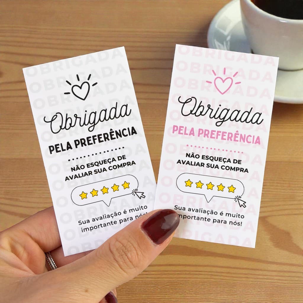 Cartão Agradecimento ao Cliente e Avaliação -25/50/100 unidades