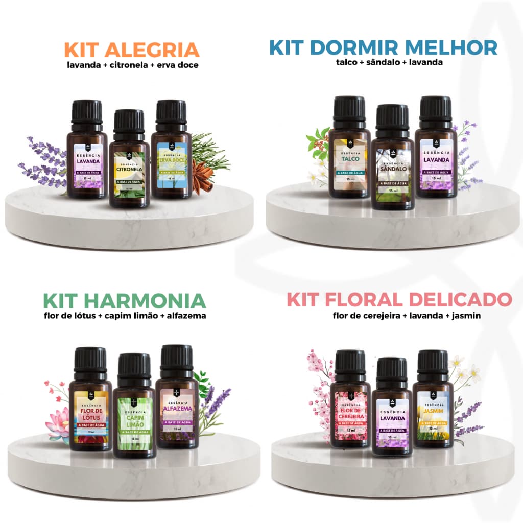 Kit de Essências Hidrossolúveis Para Umidificador e Difusor de Ambiente | Escolha Seu Kit Preferido | 3 Unidades