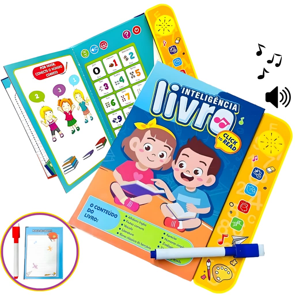 Livro Inteligente Infantil Educativo Interativo Sons Aprender Letras Inglês Português