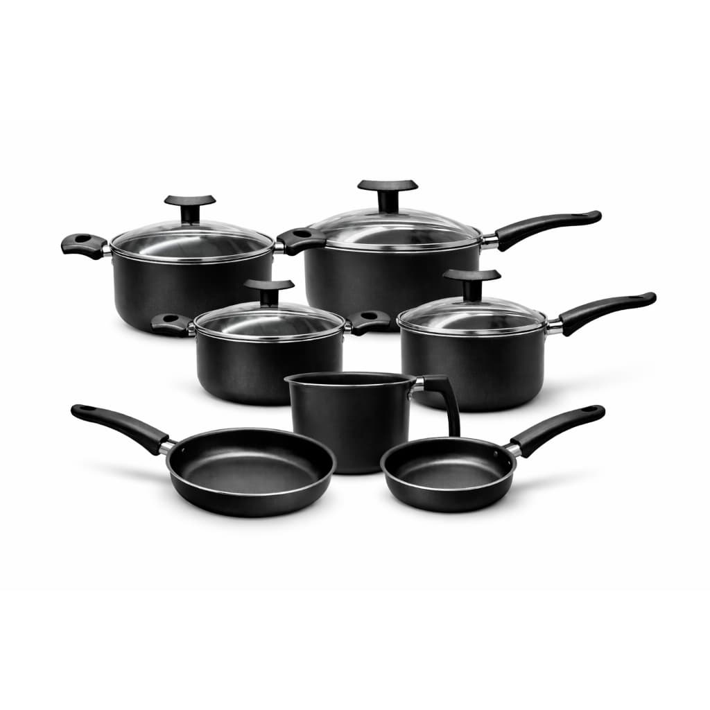 Conjunto De Panelas 7 Peças Jogo Teflon Antiaderente Frigideira Caçarola Leiteira Tampa De Vidro