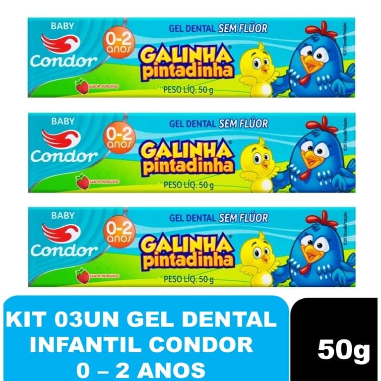 PACK 03un do Gel Dental de Morango Baby (0-2 ANOS) Galinha Pintadinha sem fluor 50g