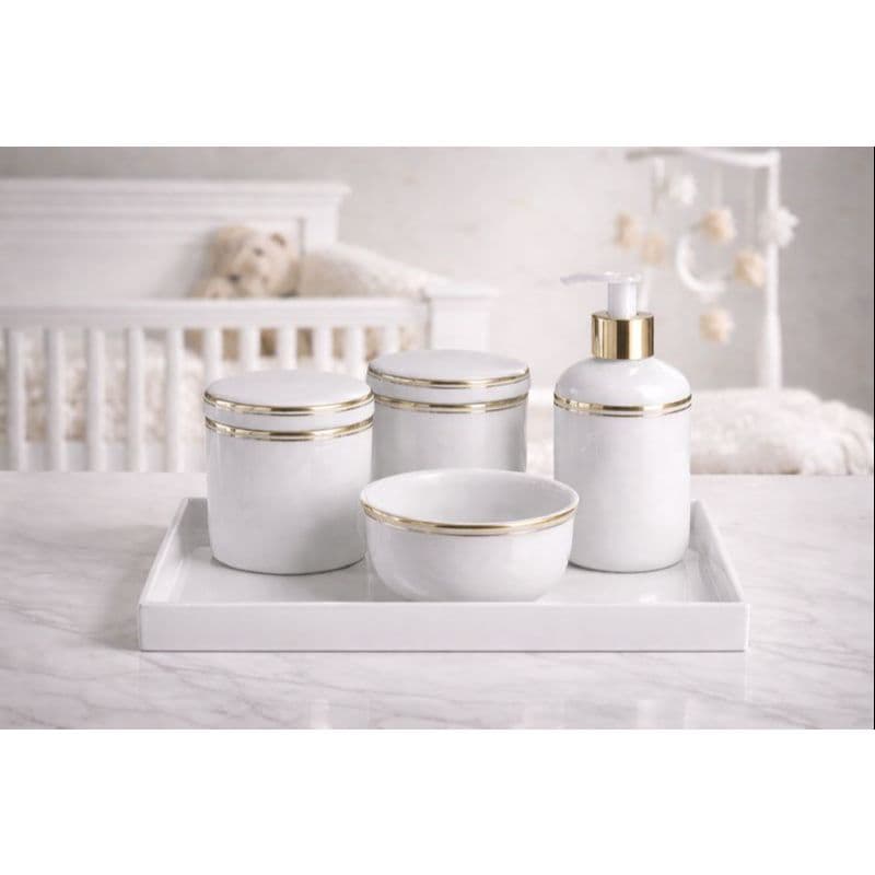 Kit Bebe Higiene Porcelana Filete De Ouro 4 Pecas
