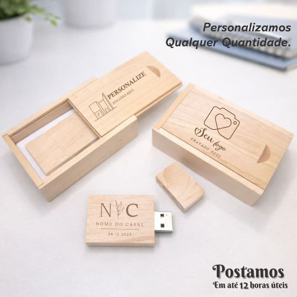 Pen drive de madeira com caixinha 4gb 8gb 16gb 32gb 64gb personalizado com nome ou logo em cores ou laser PM340+M21
