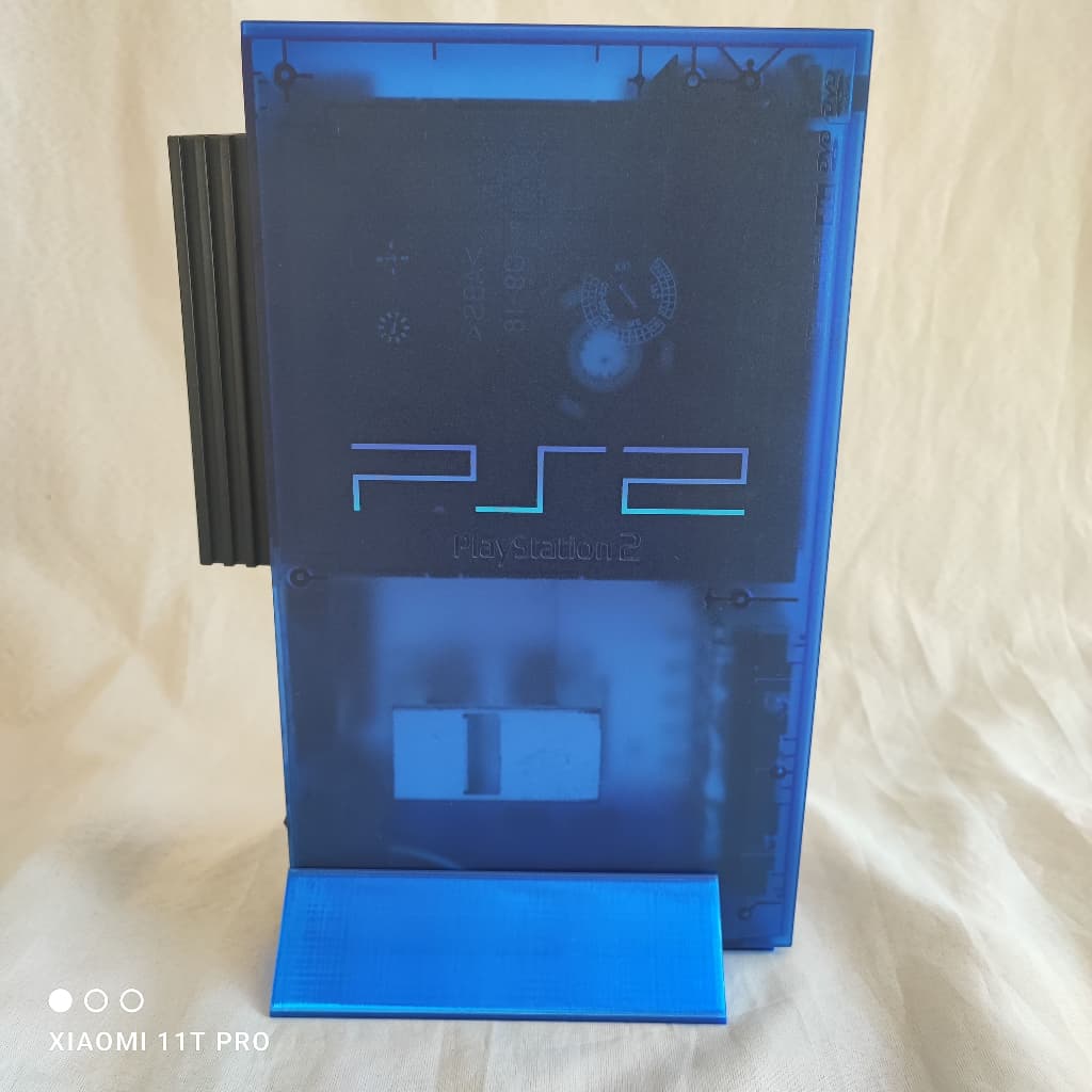 Base 3D Azul Translúcido Playstation 2 Ocean Blue Ps2 Fat Vertical Original Transparente