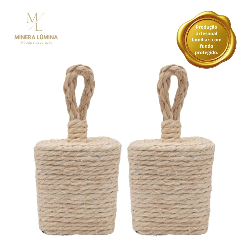 Kit 2 Peso de Porta Decorativo Batente Rústico Artesanal Com Corda de Sisal Natural Estrutura em Concreto Colorido