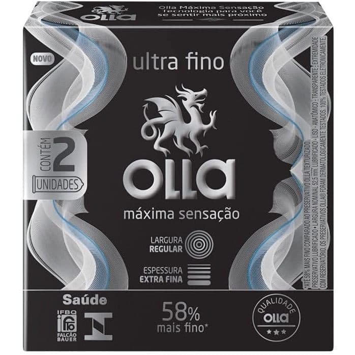 Camisinha Olla Máxima Sensação Ultra Fina Lubrificada 2 Unidades Maior Sensibilidade Contato Natural