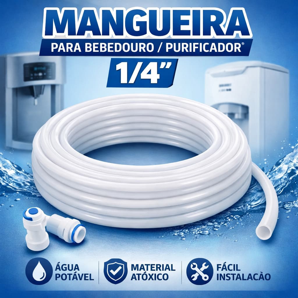 30 Metros Mangueira Atóxica Branca 1/4” PEBD – Purificador, Bebedouro, Filtro de Água