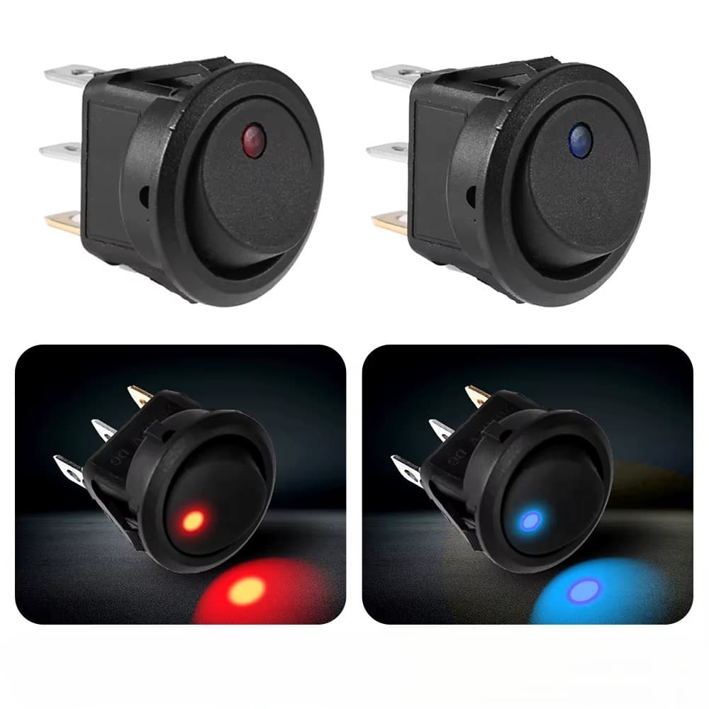 Kit 2x Interruptor Botão Auxiliar Redondo com Led 12V 20A Chave Gangorra 2 Posições e 3 Terminais